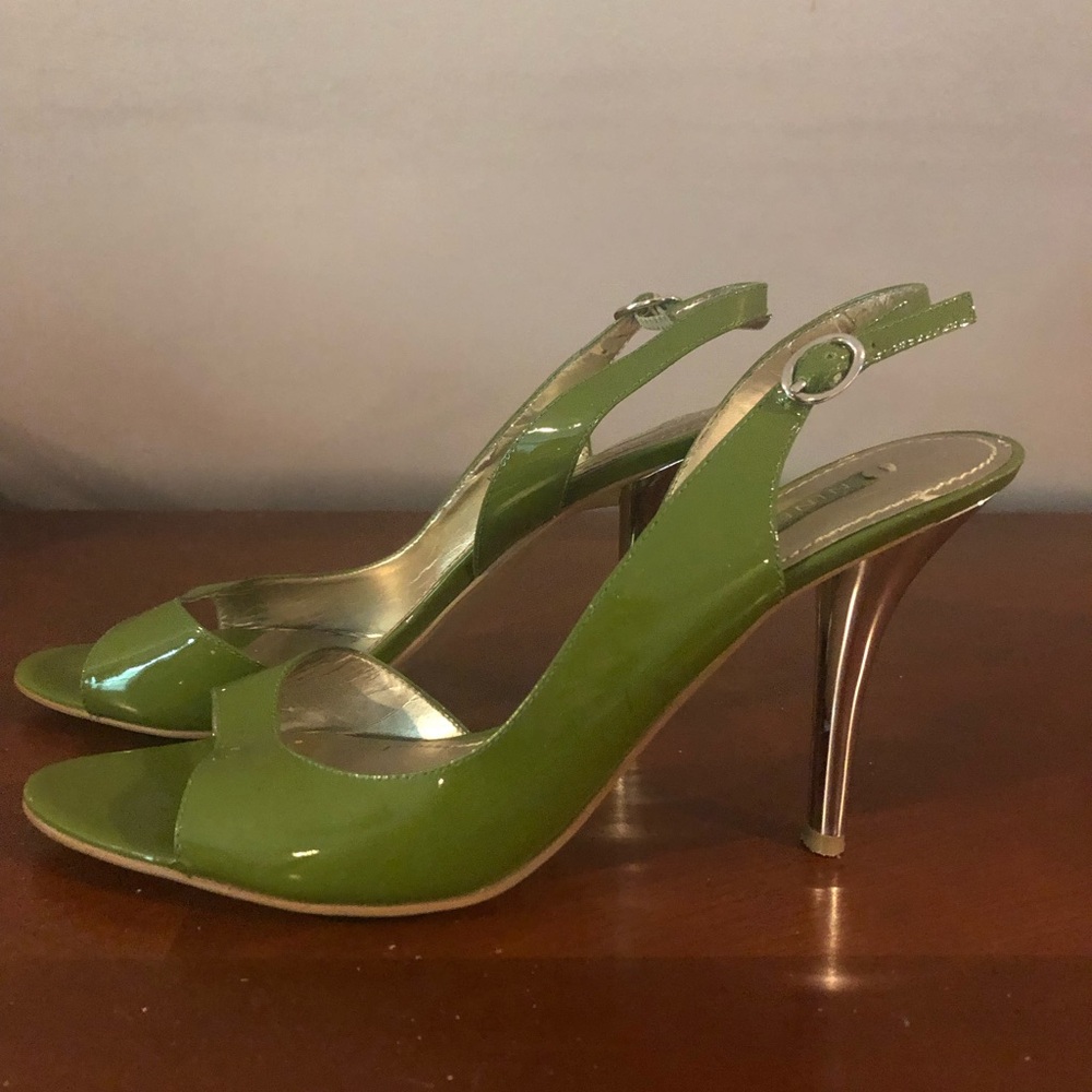 Nine West Lime Patent Leather Open-Toe Slingback Heels